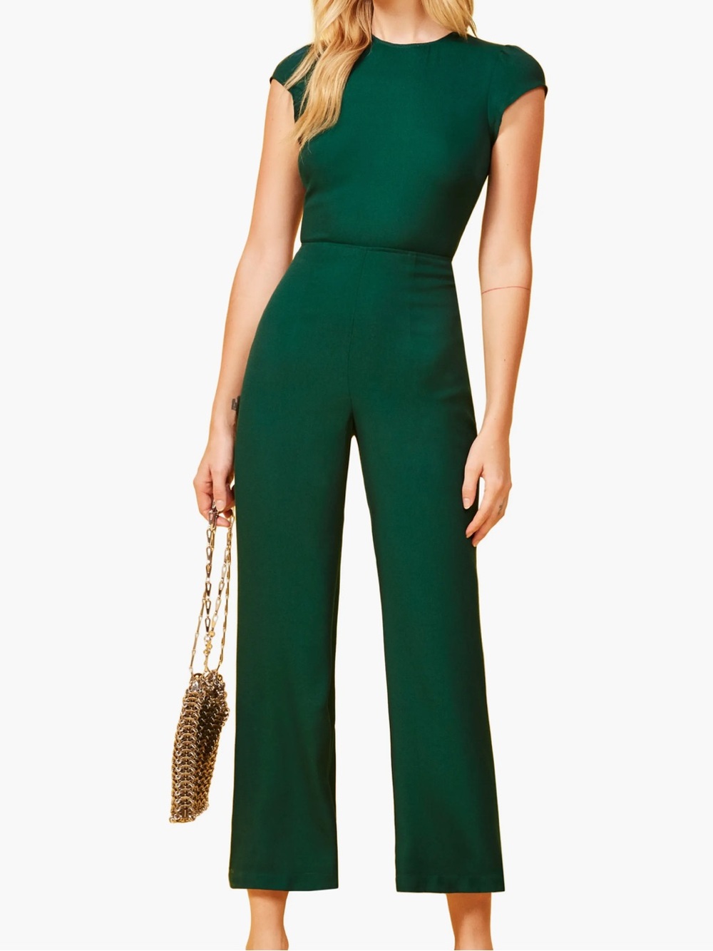 Reformation Emerald Green Cap-Sleeve Jumpsuit